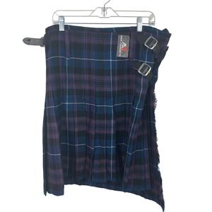 AAR PRODUCTS Tartan Kilt Skirt Purple Blue Plaid Pleated‎ Buckle Closure